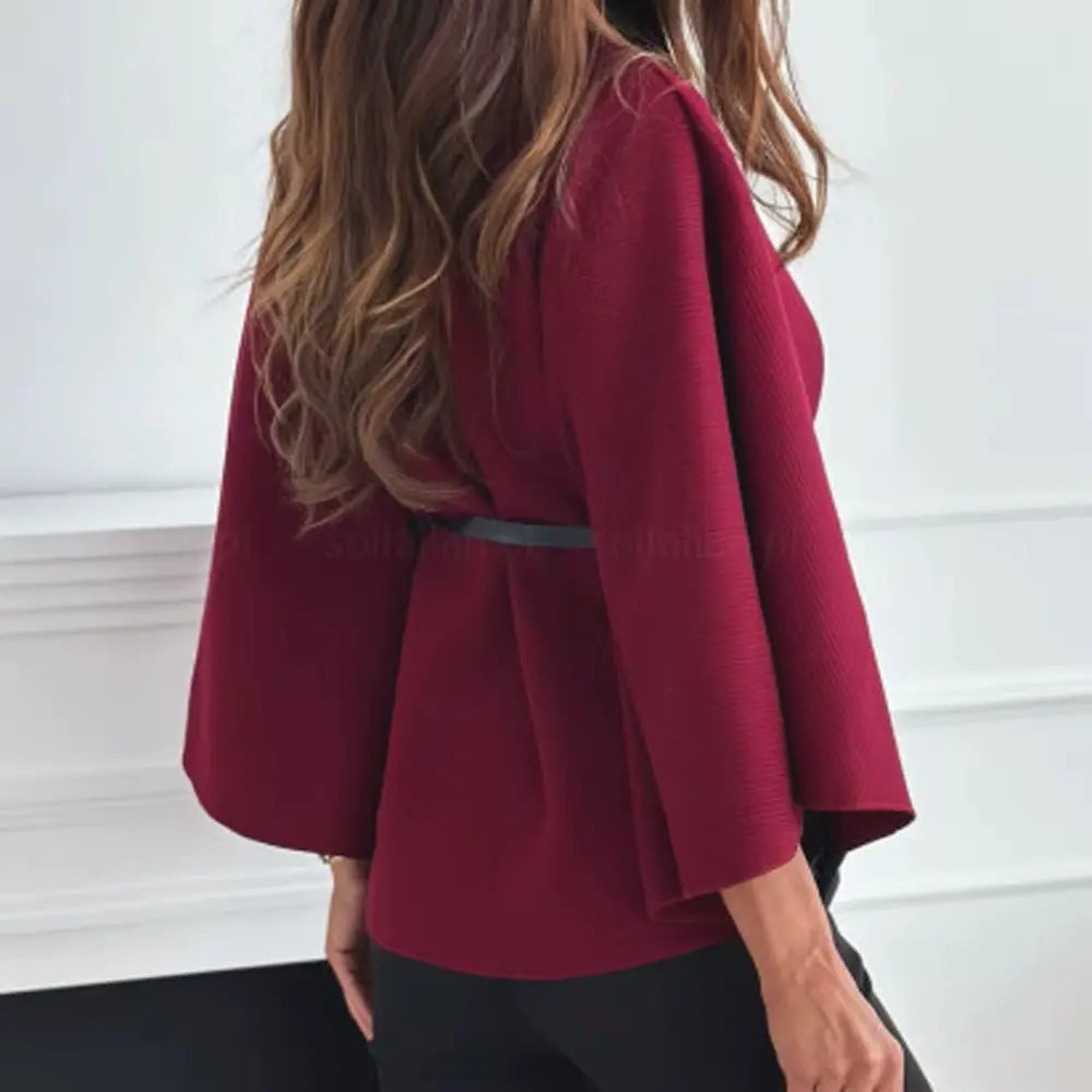 Automn O-Neck one Botton Woolen Cloak Casual Jacket Women Solid Batwing Long Flare Sleeves Coats Outwear. RosyasT