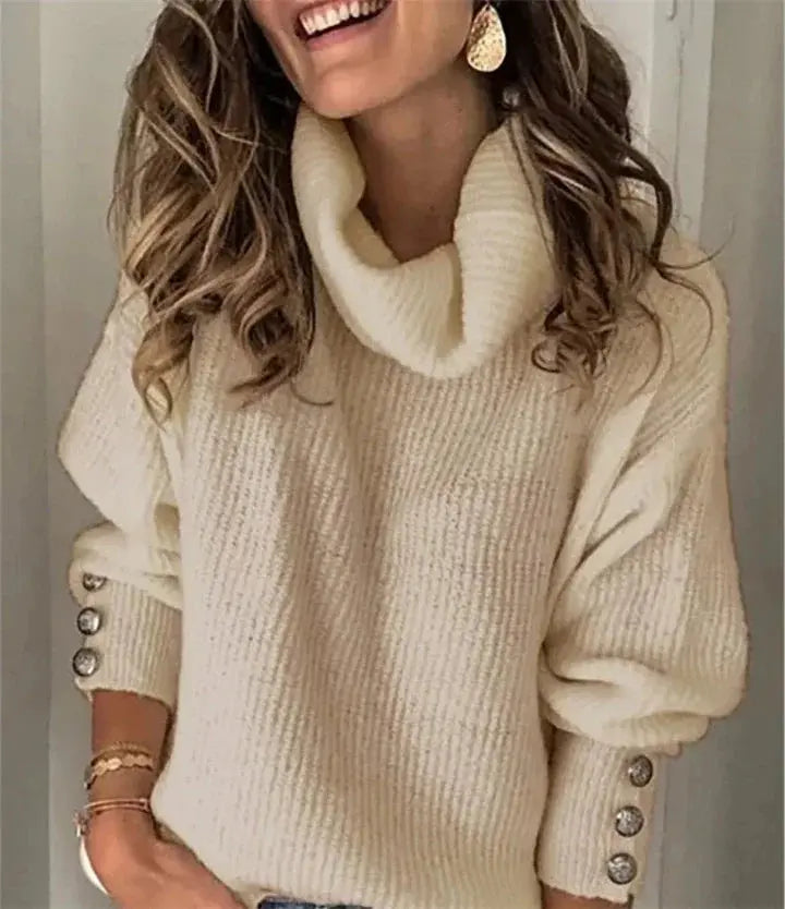 Autumn Winter New Solid Color Casual Fashion Loose Sweaters Women Long Sleeve High Collar Street Sweatshirt Pullover Top Female RosyasT