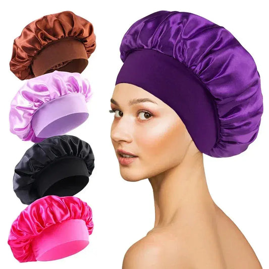 1pcs Soft Silk Satin Lined Bonnet Large Satin Hair Bonnet Household Sleep Shower Cap Hair Wrap Cover for Long Hair Salon Tool RosyasT