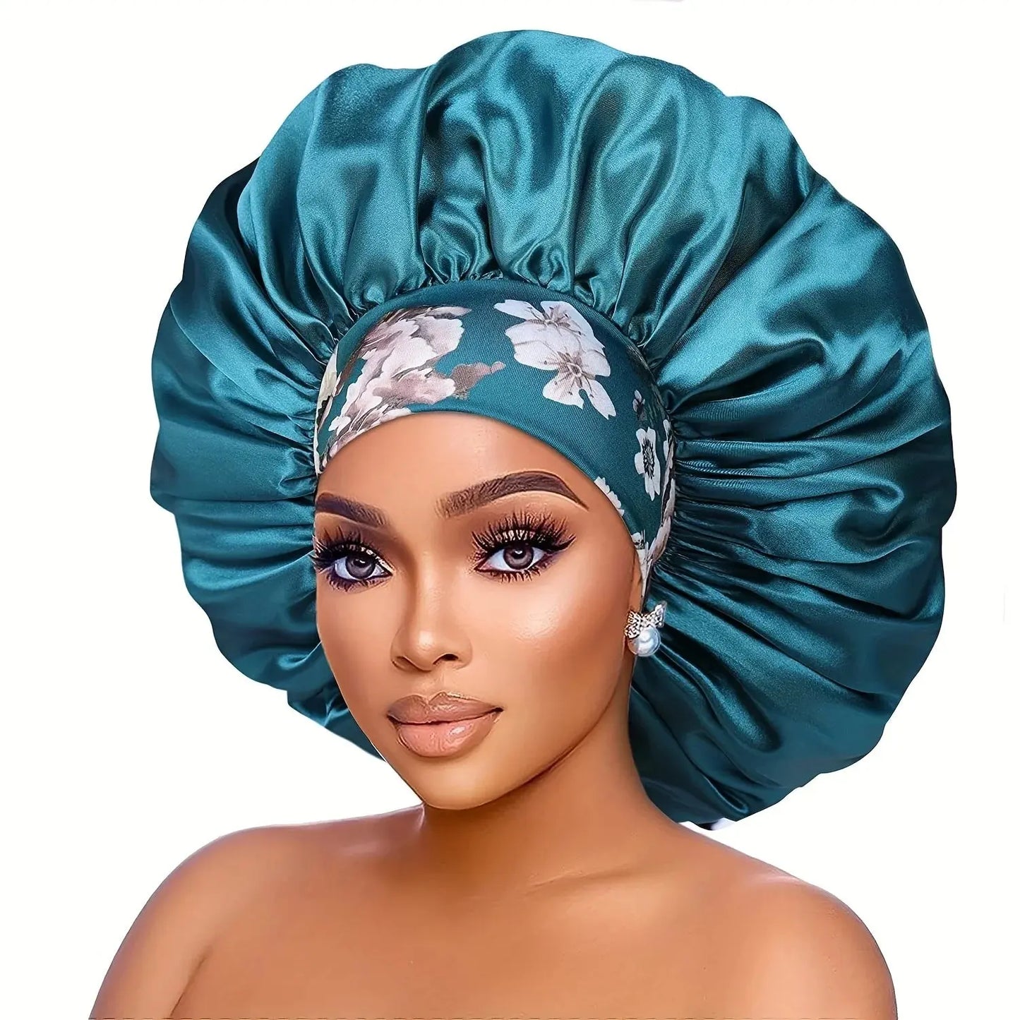 Women's Fashion Bonnet Flower Printed Hair Hat with Wide Edge Elastic Silk Smooth Satin Face for Daily Home Sleep Hat RosyasT