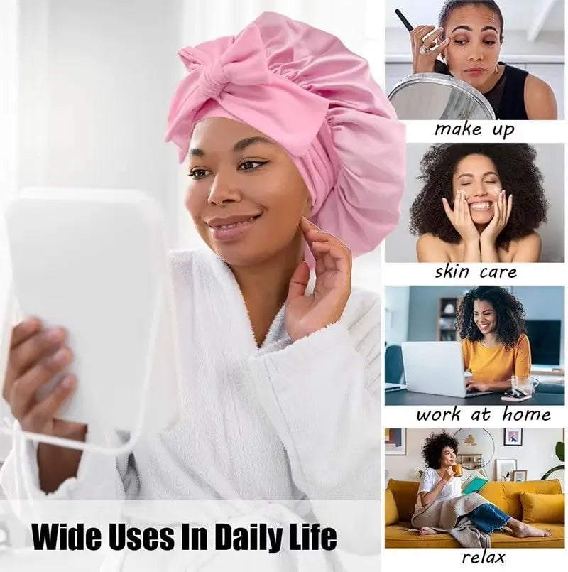 Satin Bonnet Hair with Smooth Tie Band for Sleeping RosyasT