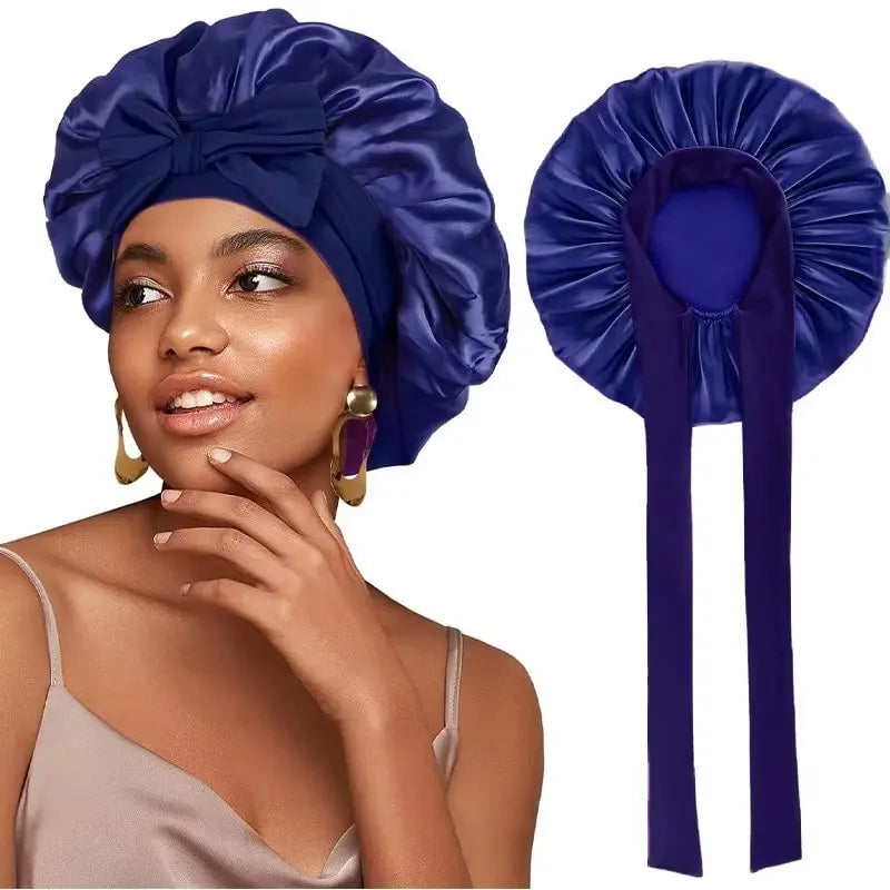 Adjustable Satin Bonnet with Tie Band for Sleeping RosyasT