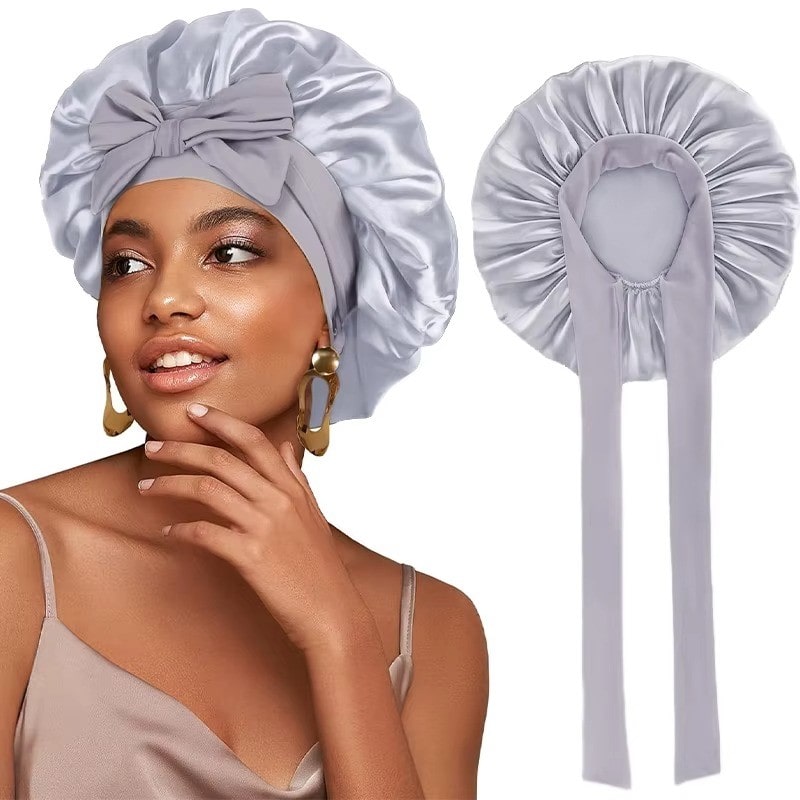 Adjustable Satin Bonnet with Tie Band for Sleeping RosyasT