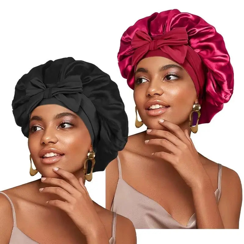 Adjustable Satin Bonnet with Tie Band for Sleeping RosyasT
