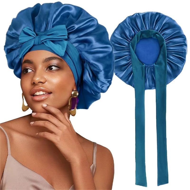 Adjustable Satin Bonnet with Tie Band for Sleeping RosyasT