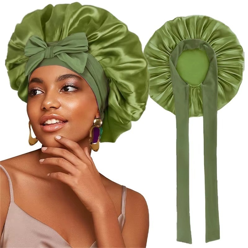 Adjustable Satin Bonnet with Tie Band for Sleeping RosyasT