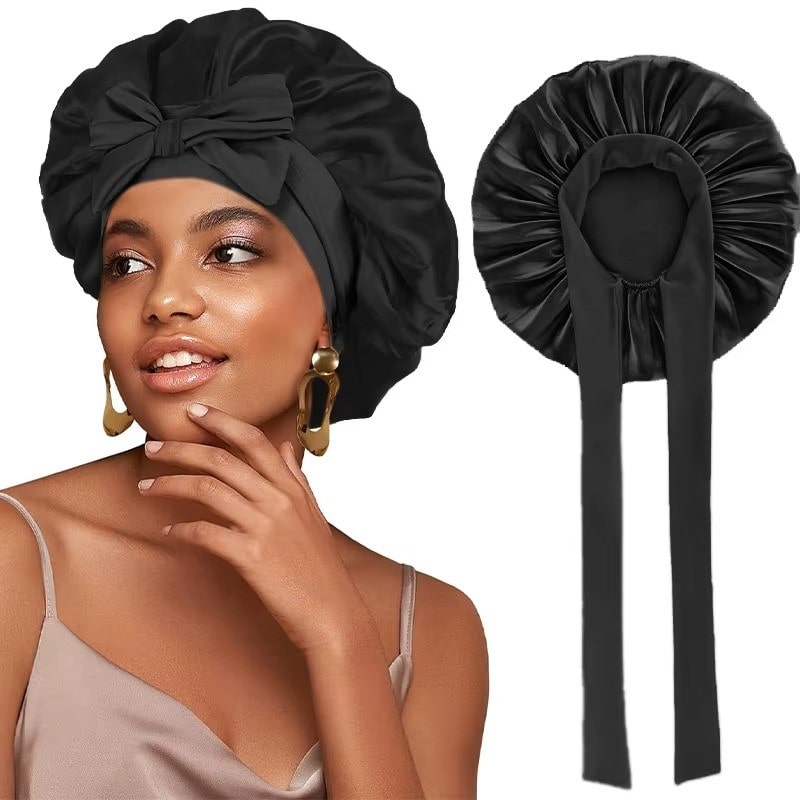 Adjustable Satin Bonnet with Tie Band for Sleeping RosyasT
