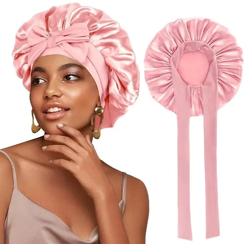 Adjustable Satin Bonnet with Tie Band for Sleeping RosyasT