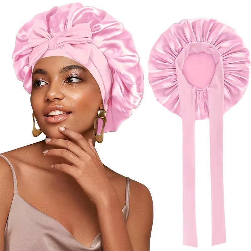 Adjustable Satin Bonnet with Tie Band for Sleeping RosyasT