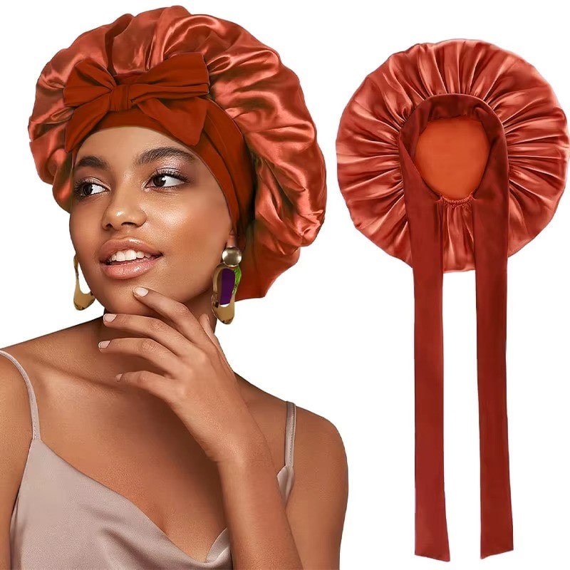 Adjustable Satin Bonnet with Tie Band for Sleeping RosyasT