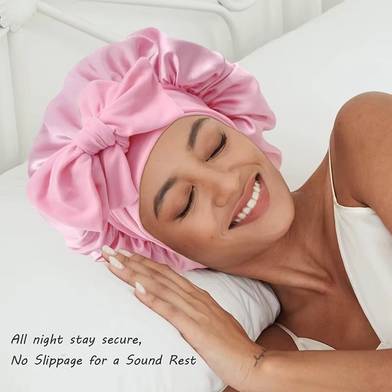 Adjustable Satin Bonnet with Tie Band for Sleeping RosyasT