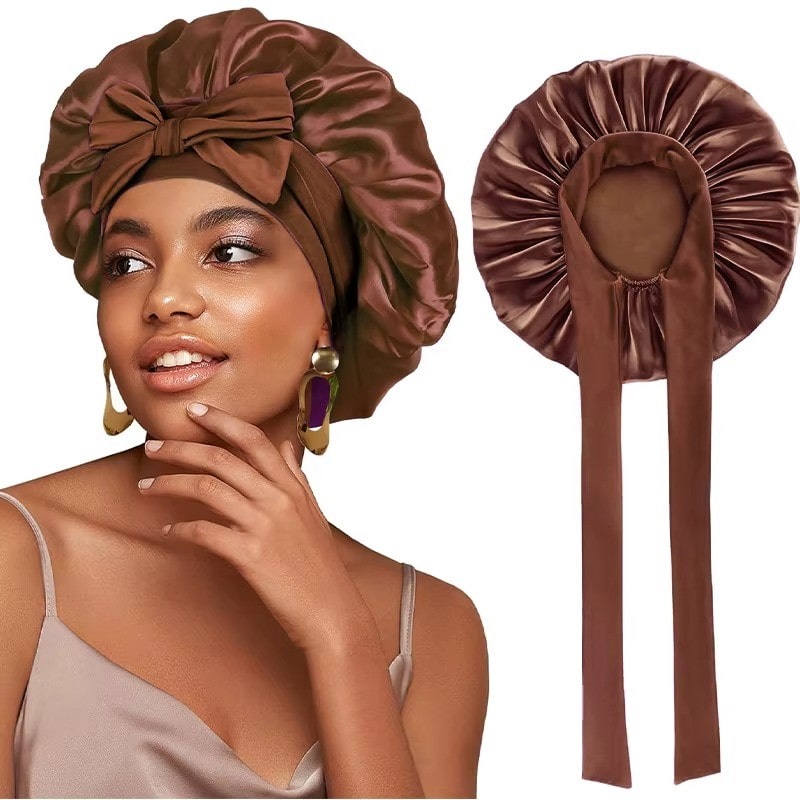 Adjustable Satin Bonnet with Tie Band for Sleeping RosyasT