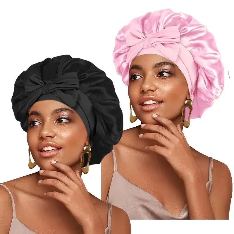Adjustable Satin Bonnet with Tie Band for Sleeping RosyasT