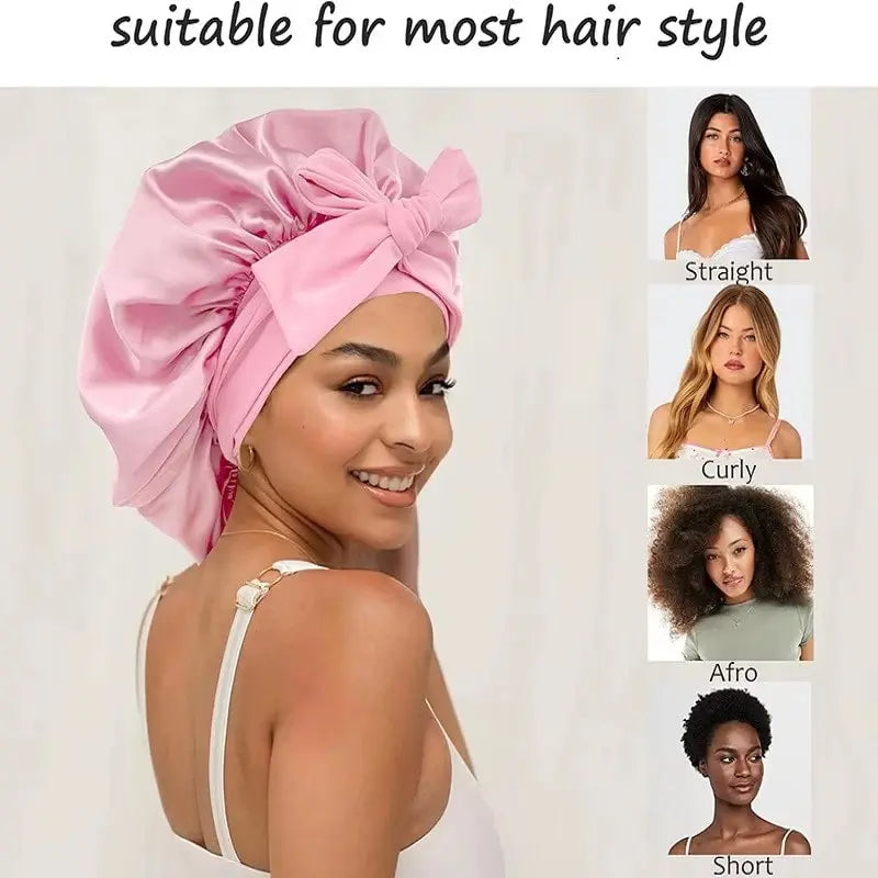 Adjustable Satin Bonnet with Tie Band for Sleeping RosyasT