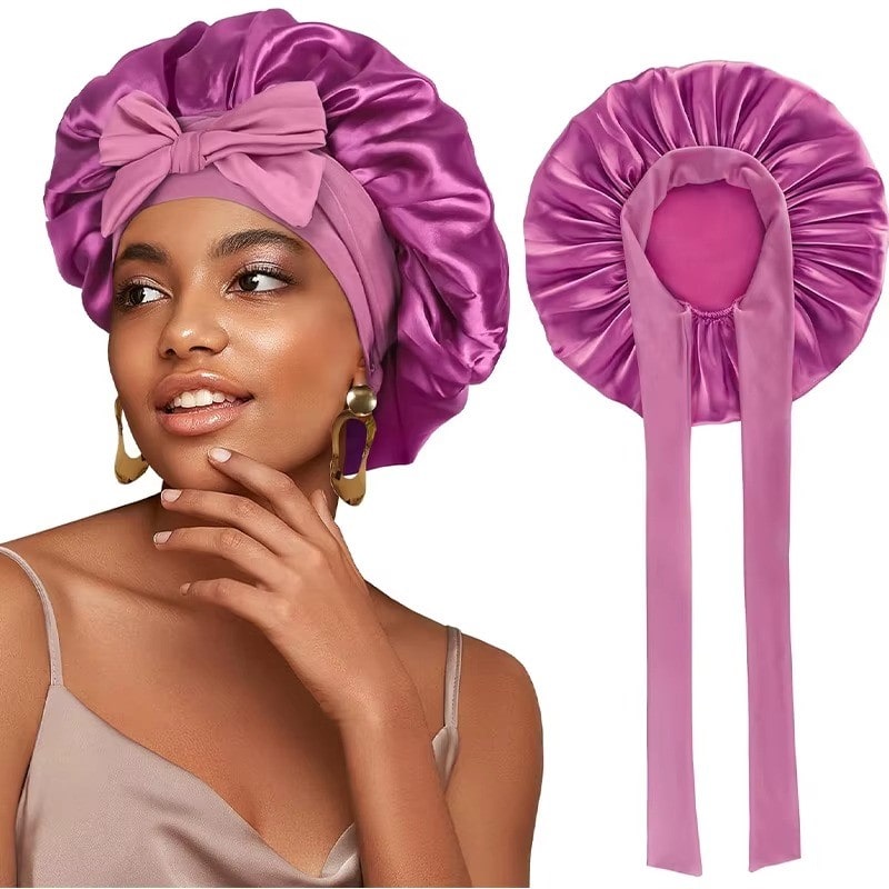 Adjustable Satin Bonnet with Tie Band for Sleeping RosyasT
