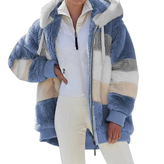 Oversized Jacket for Women 2025 Autumn Winter Plush Pocket Hooded Loose Zipper Coat RosyasT