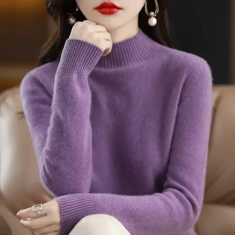Half High Collar Women's Sweater Autumn & Winter Basic Knitwear Long Sleeve  Pullover RosyasT