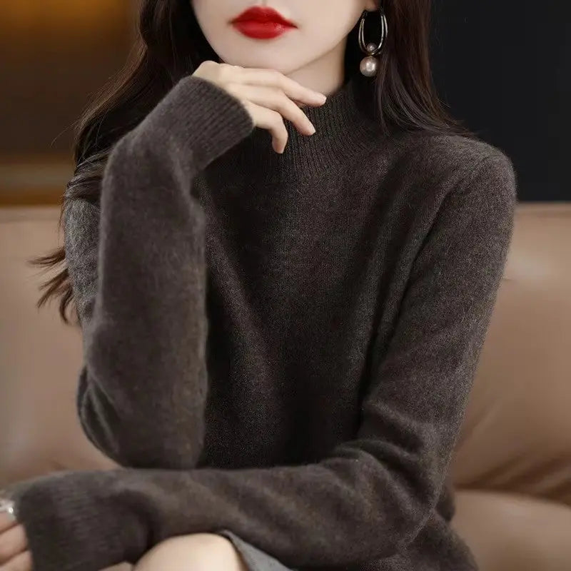 Half High Collar Women's Sweater Autumn & Winter Basic Knitwear Long Sleeve  Pullover RosyasT