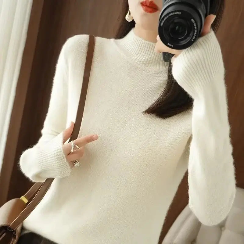 Half High Collar Women's Sweater Autumn & Winter Basic Knitwear Long Sleeve  Pullover RosyasT