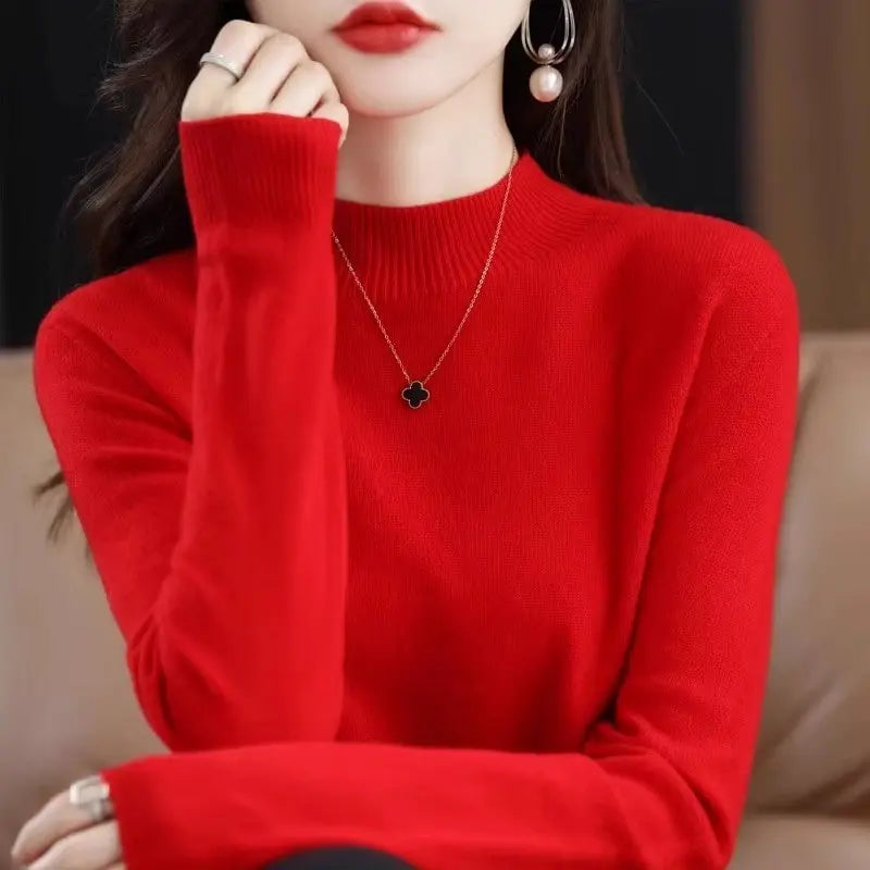 Half High Collar Women's Sweater Autumn & Winter Basic Knitwear Long Sleeve  Pullover RosyasT