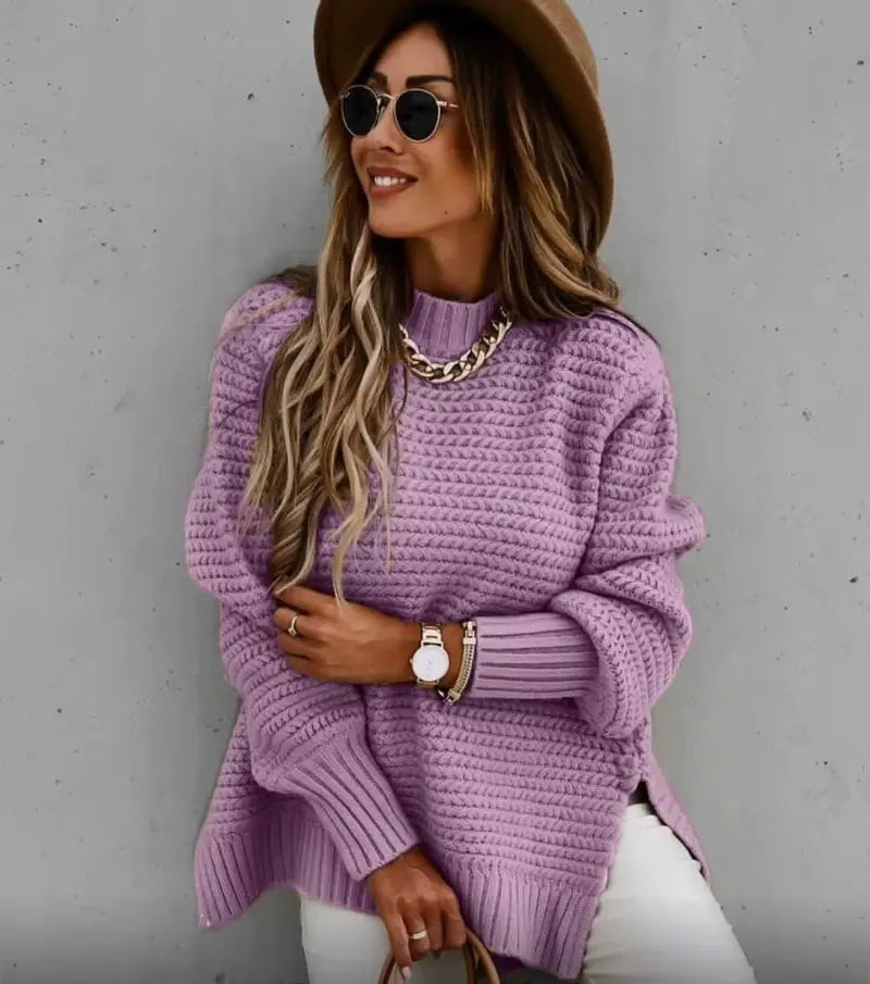 Womens Elegant Knitted Pullover – Cozy and Stylish Long Lantern Sleeve Sweater RosyasT