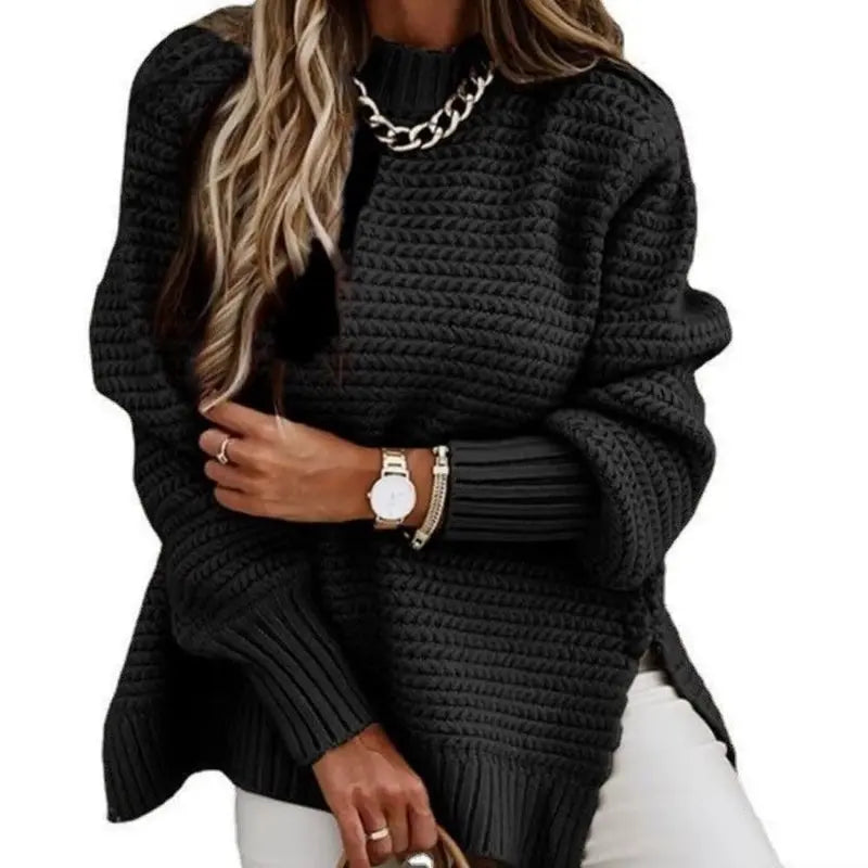 Womens Elegant Knitted Pullover – Cozy and Stylish Long Lantern Sleeve Sweater RosyasT