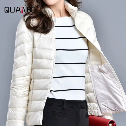 Women Fall Jacket Fashion Short Ultra Lightweight Packable Puffer Coats  Female Down Warm Slim Fit RosyasT
