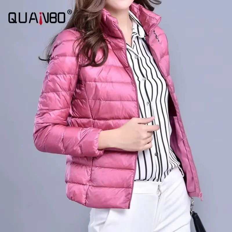 Women Fall Jacket Fashion Short Ultra Lightweight Packable Puffer Coats Female Down Warm Slim Fit RosyasT