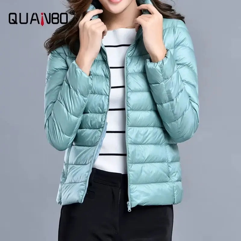 Women Fall Jacket Fashion Short Ultra Lightweight Packable Puffer Coats  Female Down Warm Slim Fit RosyasT