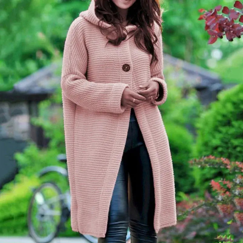 Autumn and Winter New Cardigan Long-sleeved Wool Solid Colour Knitted Long Top Jacket Woman RosyasT