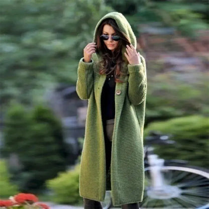 Autumn and Winter New Cardigan Long-sleeved Wool Solid Colour Knitted Long Top Jacket Woman RosyasT