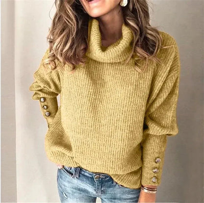 Autumn Winter New Solid Color Casual Fashion Loose Sweaters Women Long Sleeve High Collar Street Sweatshirt Pullover Top Female RosyasT