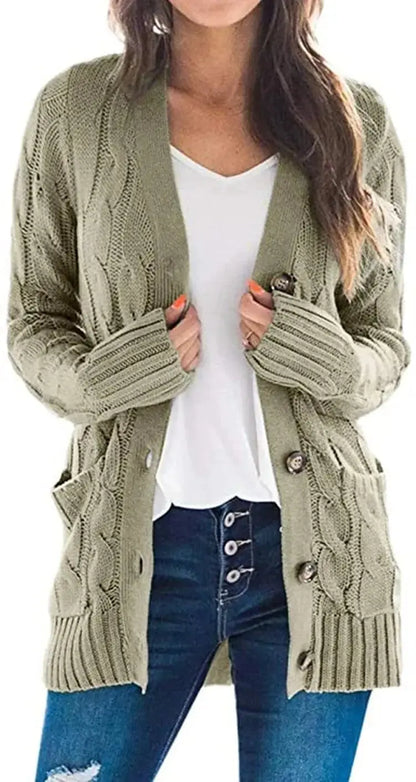 2024 Autumn Winter Women Long Sleeve Knitted Cardigan Single Breasted Solid Color V Neck Loose Sweater Outwear Oversize S-3XL RosyasT