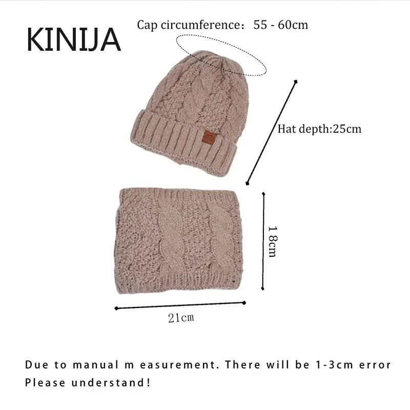 Winter Women Knitted Hat Scarf Set Thickened Fleece Lining Skullcap Outdoor Cycling Warm Wind Protection Beanies RosyasT