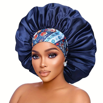 Women's Fashion Bonnet Flower Printed Hair Hat with Wide Edge Elastic Silk Smooth Satin Face for Daily Home Sleep Hat RosyasT