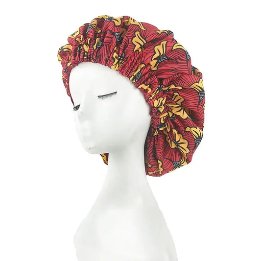 New Extra Large Women African Pattern Print Fabric Ankara Bonnets Satin Lined Bonnets Night Sleep Hat Ladies Turban Wholesale RosyasT