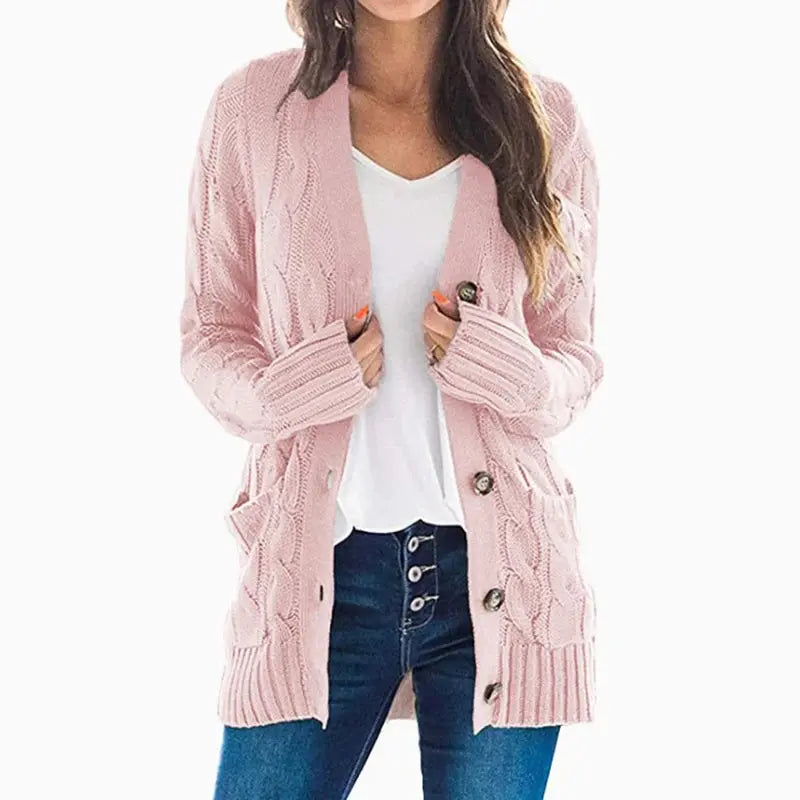 2024 Autumn Winter Women Long Sleeve Knitted Cardigan Single Breasted Solid Color V Neck Loose Sweater Outwear Oversize S-3XL RosyasT