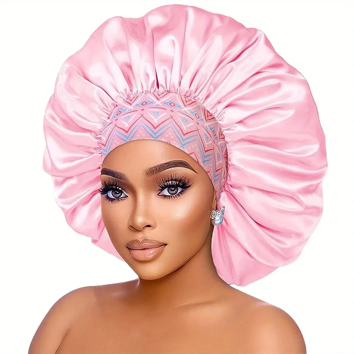 Women's Fashion Bonnet Flower Printed Hair Hat with Wide Edge Elastic Silk Smooth Satin Face for Daily Home Sleep Hat RosyasT