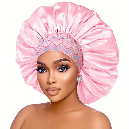 Women's Fashion Bonnet Flower Printed Hair Hat with Wide Edge Elastic Silk Smooth Satin Face for Daily Home Sleep Hat RosyasT