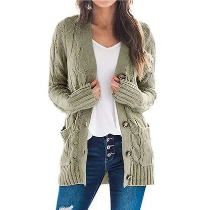 2024 Autumn Winter Women Long Sleeve Knitted Cardigan Single Breasted Solid Color V Neck Loose Sweater Outwear Oversize S-3XL RosyasT