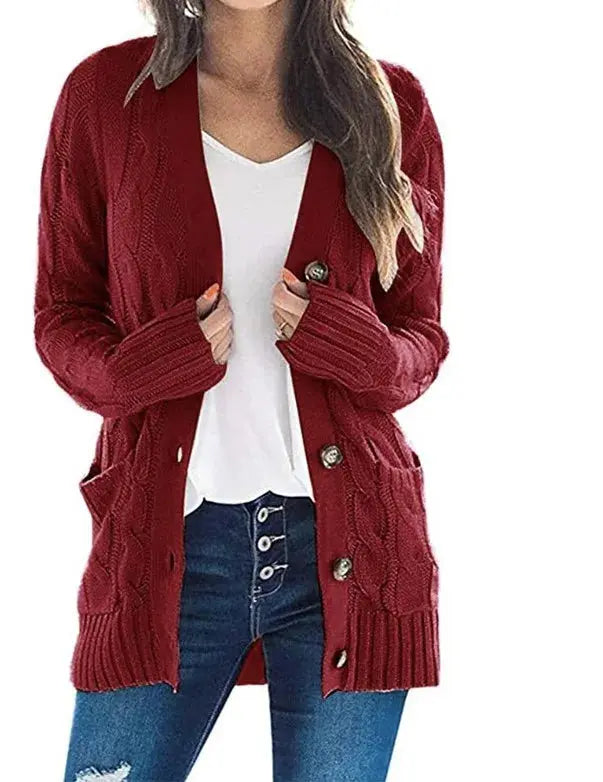 2024 Autumn Winter Women Long Sleeve Knitted Cardigan Single Breasted Solid Color V Neck Loose Sweater Outwear Oversize S-3XL RosyasT