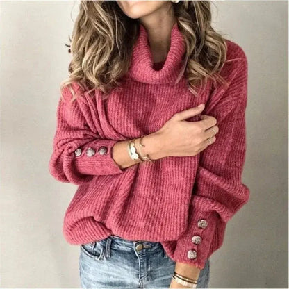 Autumn Winter New Solid Color Casual Fashion Loose Sweaters Women Long Sleeve High Collar Street Sweatshirt Pullover Top Female RosyasT