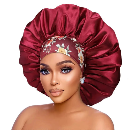 Women's Fashion Bonnet Flower Printed Hair Hat with Wide Edge Elastic Silk Smooth Satin Face for Daily Home Sleep Hat RosyasT