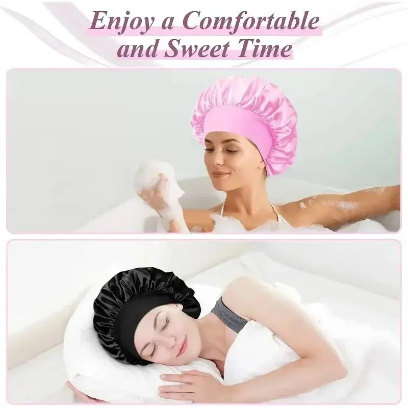 1pcs Soft Silk Satin Lined Bonnet Large Satin Hair Bonnet Household Sleep Shower Cap Hair Wrap Cover for Long Hair Salon Tool RosyasT