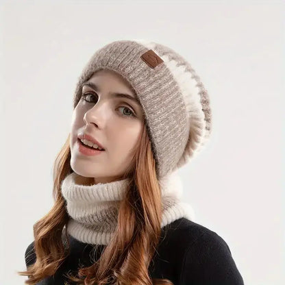 Winter Women's Two-tone Hat with Velvet Bib, Two-piece Knitted Hat, Thickened Warm Earmuff Beanie, Birthday, Valentine's Day, Ch RosyasT