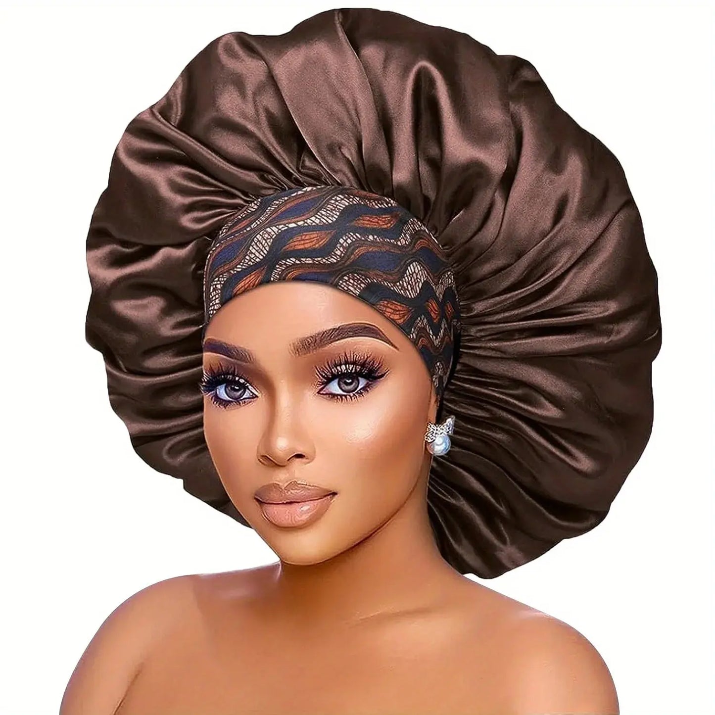 Women's Fashion Bonnet Flower Printed Hair Hat with Wide Edge Elastic Silk Smooth Satin Face for Daily Home Sleep Hat RosyasT