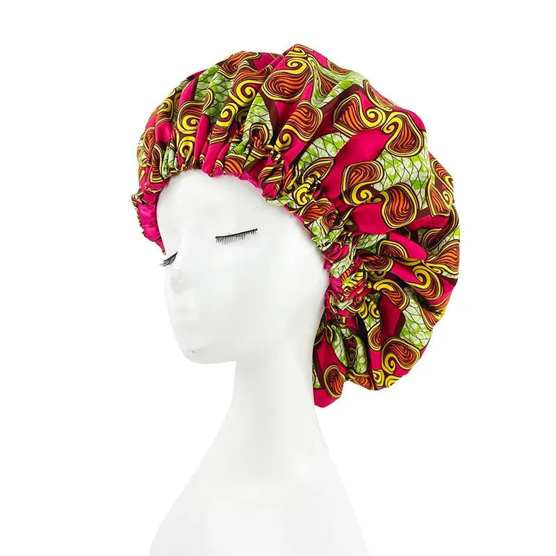 New Extra Large Women African Pattern Print Fabric Ankara Bonnets Satin Lined Bonnets Night Sleep Hat Ladies Turban Wholesale RosyasT