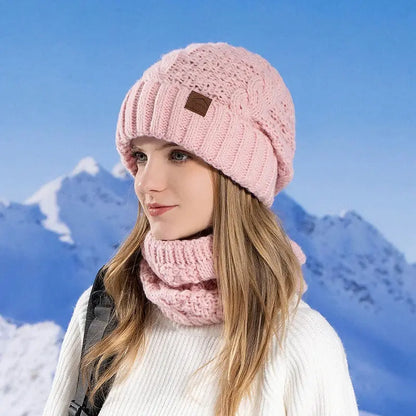 Winter Women Knitted Hat Scarf Set Thickened Fleece Lining Skullcap Outdoor Cycling Warm Wind Protection Beanies RosyasT