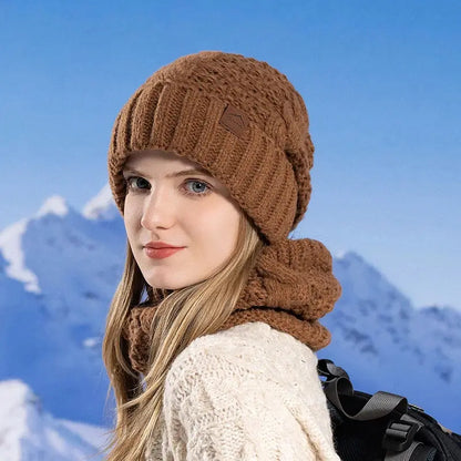 Winter Women Knitted Hat Scarf Set Thickened Fleece Lining Skullcap Outdoor Cycling Warm Wind Protection Beanies RosyasT