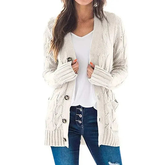 2024 Autumn Winter Women Long Sleeve Knitted Cardigan Single Breasted Solid Color V Neck Loose Sweater Outwear Oversize S-3XL RosyasT